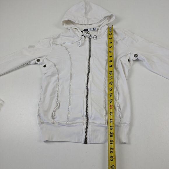Max Mara Sportmax Code Hoodie Womens Medium White Full Zip Graphic Back Eyelet - Picture 3 of 14